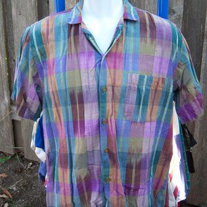 VINTAGE MADRAS COTTON MENS BUTTON-DOWN SHIRT